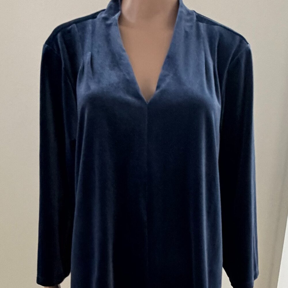 Lands' End Blue Stretch Velvet V Neck 3/4 Sleeve Tunic Top Plus Size 2X 20W-22W